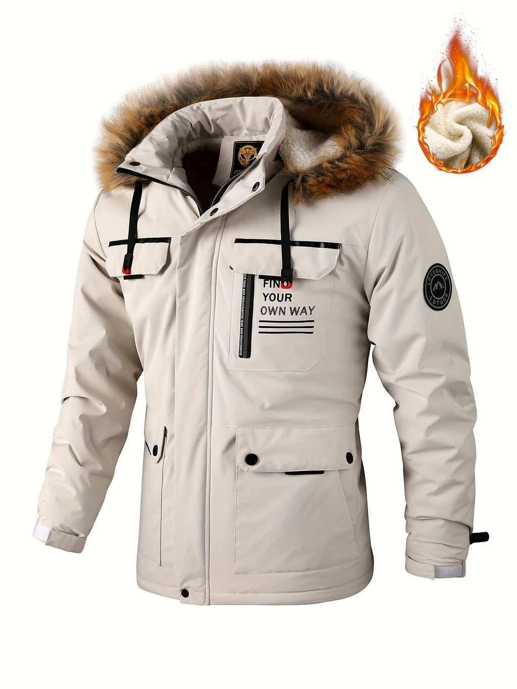 Men'S Winter Windbreaker Jacket with Warm Hood - Maroon Zip-Up Outdoor Coat, Stand Collar, Multiple Pockets, Casual Sporty Design for Cold Weather, Winter Jacket