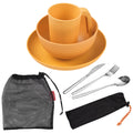 Camping Utensils Set for 2 Portable Wheat Straw Mess Kit with Bowl Plate Cup Fork Knife Spoon Outdoor Tableware and Picnicware
