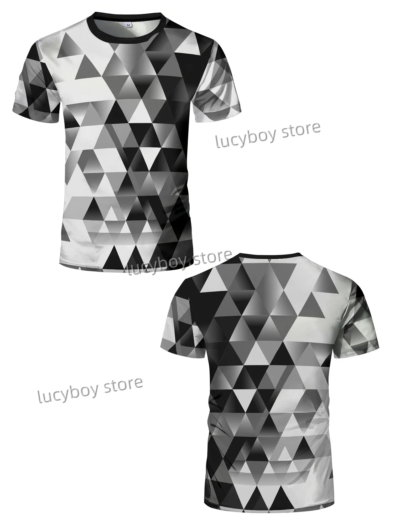 Men's Sports Gym T Shirt Muscle Training Tees Short Sleeve Tees Quick Drying Grid diamond print Men Oversized Tops Men Clothing