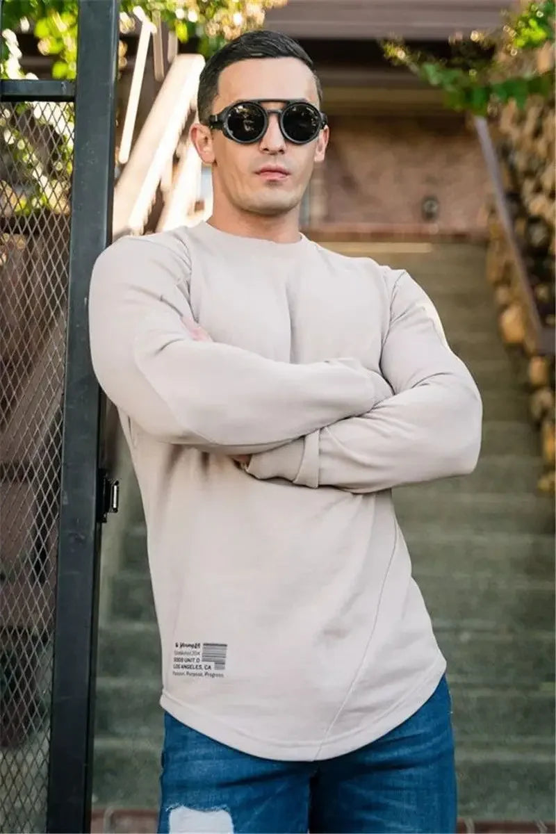 Tops Slim Fit Gym Tight T Shirts for Men Smooth Male Clothes Aesthetic Running Fashion Trends 2025 Casual Long Sleeve Bulk Emo A