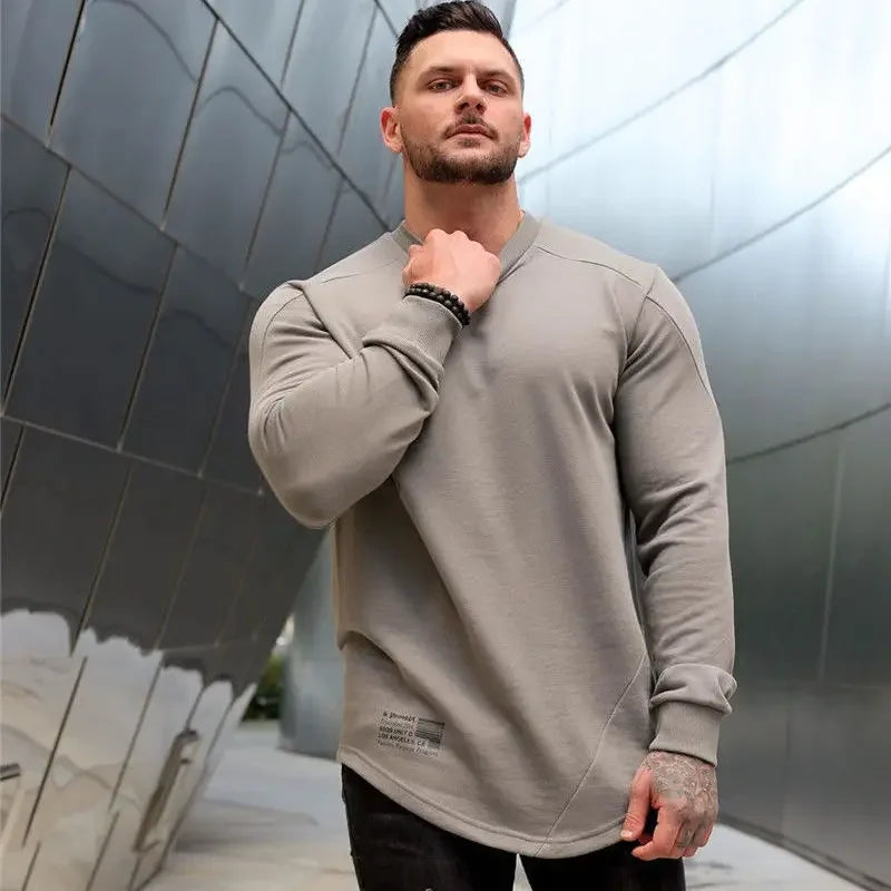 Tops Slim Fit Gym Tight T Shirts for Men Smooth Male Clothes Aesthetic Running Fashion Trends 2025 Casual Long Sleeve Bulk Emo A