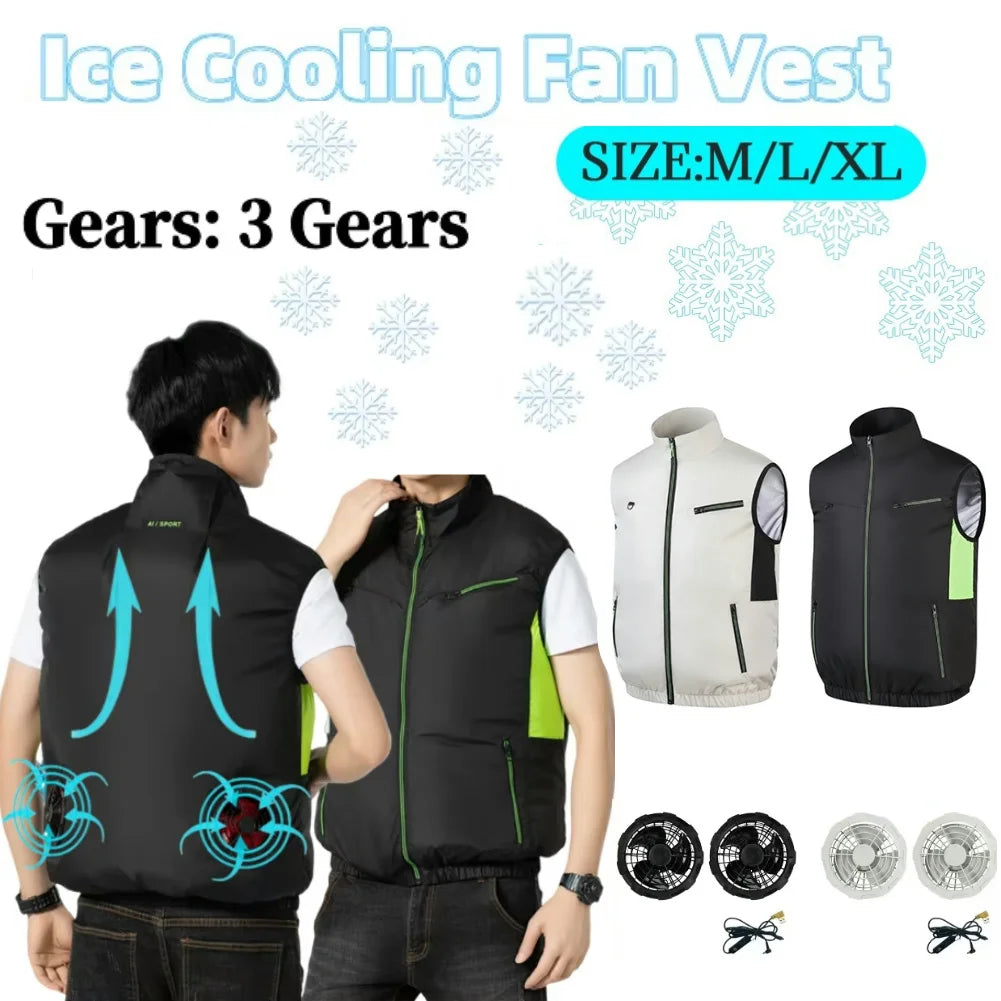 Cooling Vest Air Conditioner Clothes Heat Resistant Sleeveless Workwear Wearable Cooling Fan Vest for Summer Camping Fishing