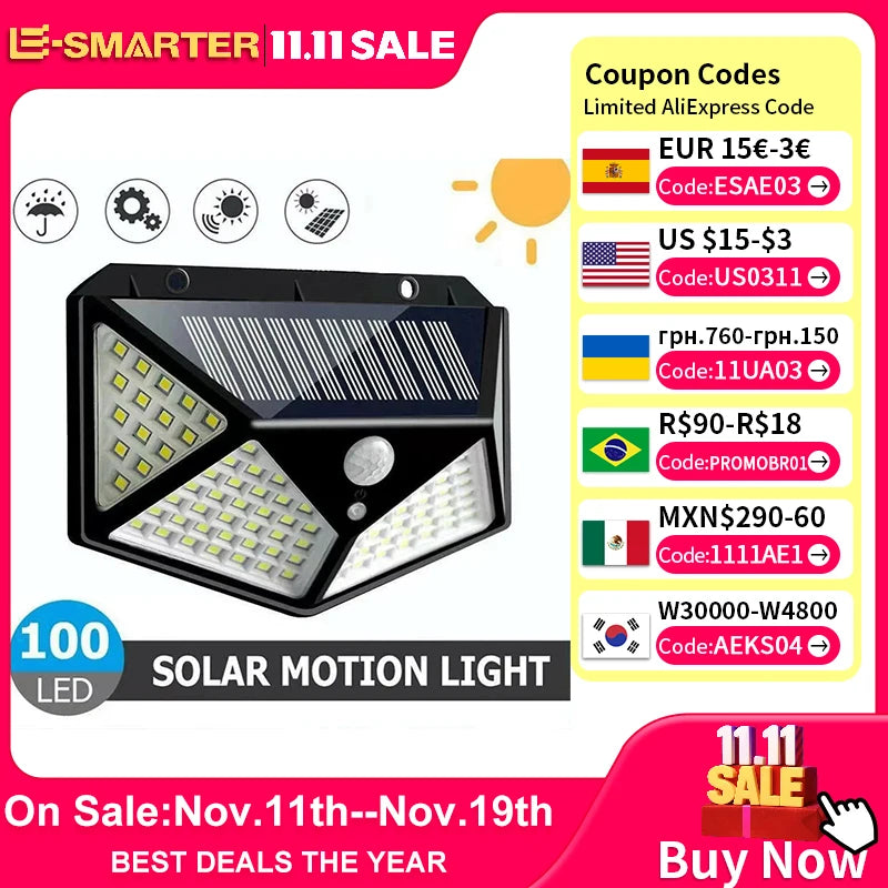 Multifunctional Solar Lamp Outdoor Garden Decoration Solar LED Light Waterproof Sunlight Powered Spotlight with Motion Sensor