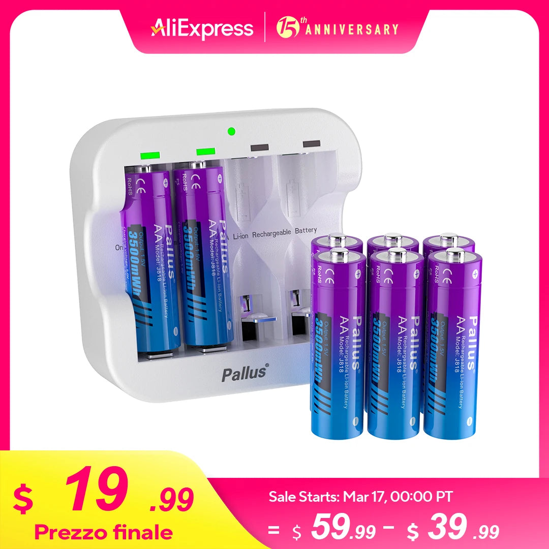 Pallus AA 3A 3500mWh 1.5V Li-ion Rechargeable Battery ,aa Lithium Battery, Manufacturers Direct Sales, Cameras, Electric Toys,