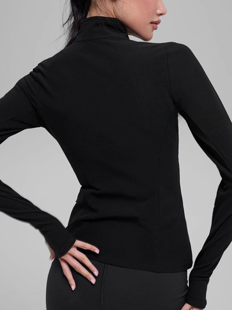 Fashion Workout Tops for Women Half-zip Yoga Top Elastic Soft Breathable Pilates Long Sleeved Top Solid Color Running Exercise